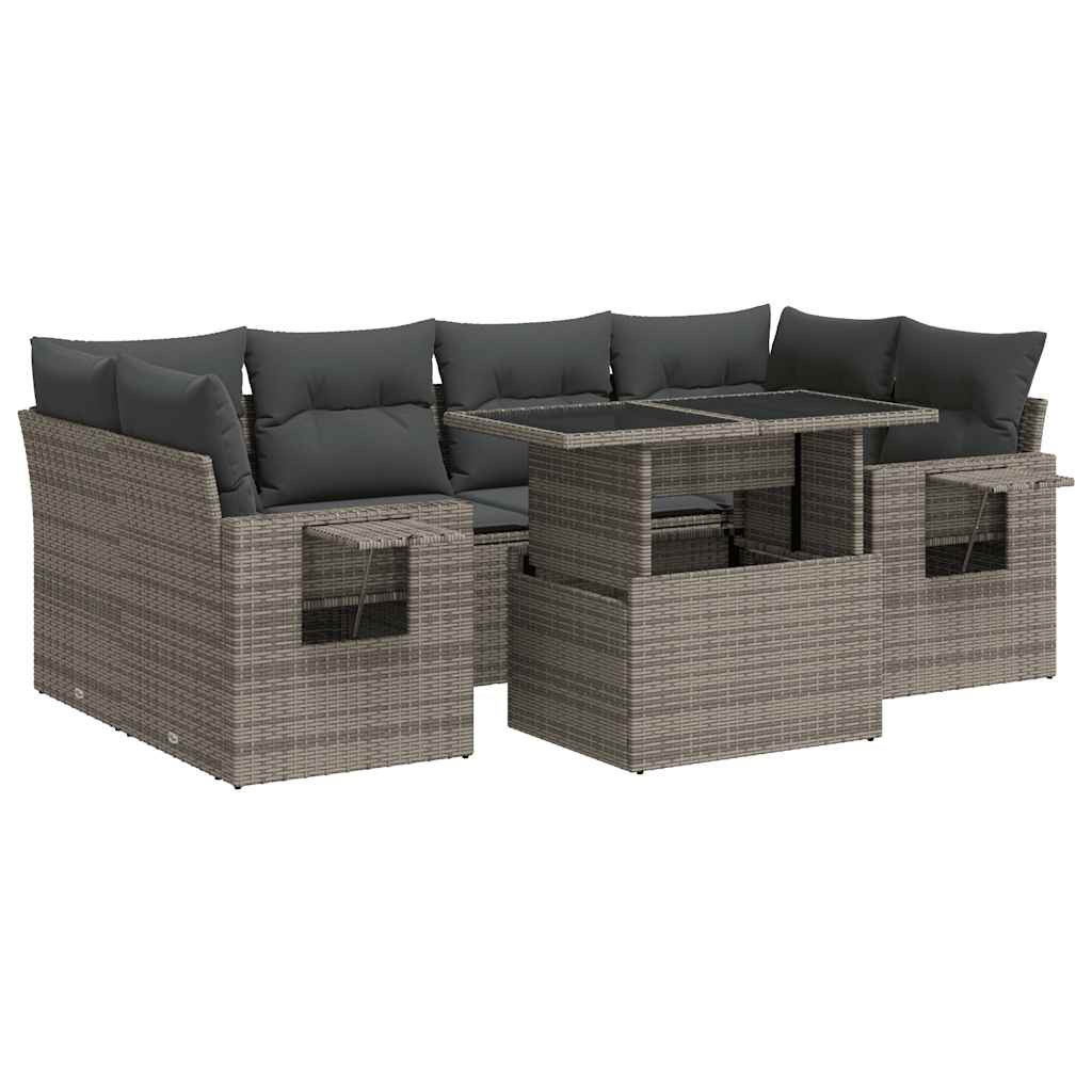 7 részes szürke polyrattan kerti ülőgarnitúra párnákkal