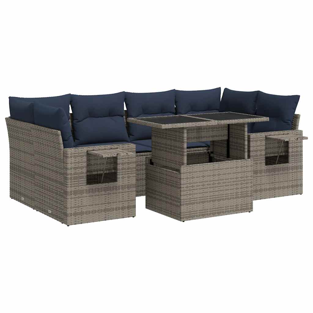 7 részes szürke polyrattan kerti ülőgarnitúra párnával