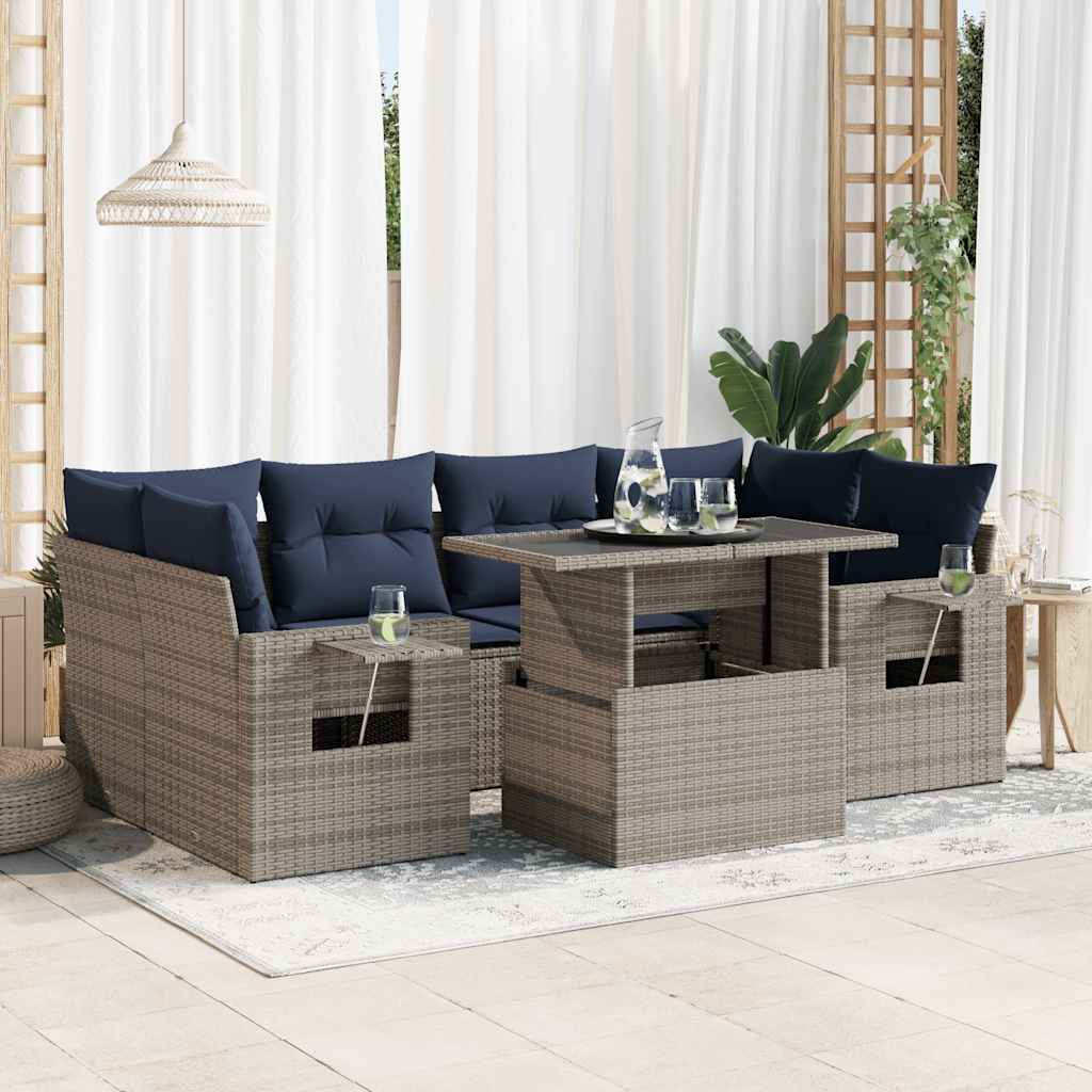 7 részes szürke polyrattan kerti ülőgarnitúra párnával