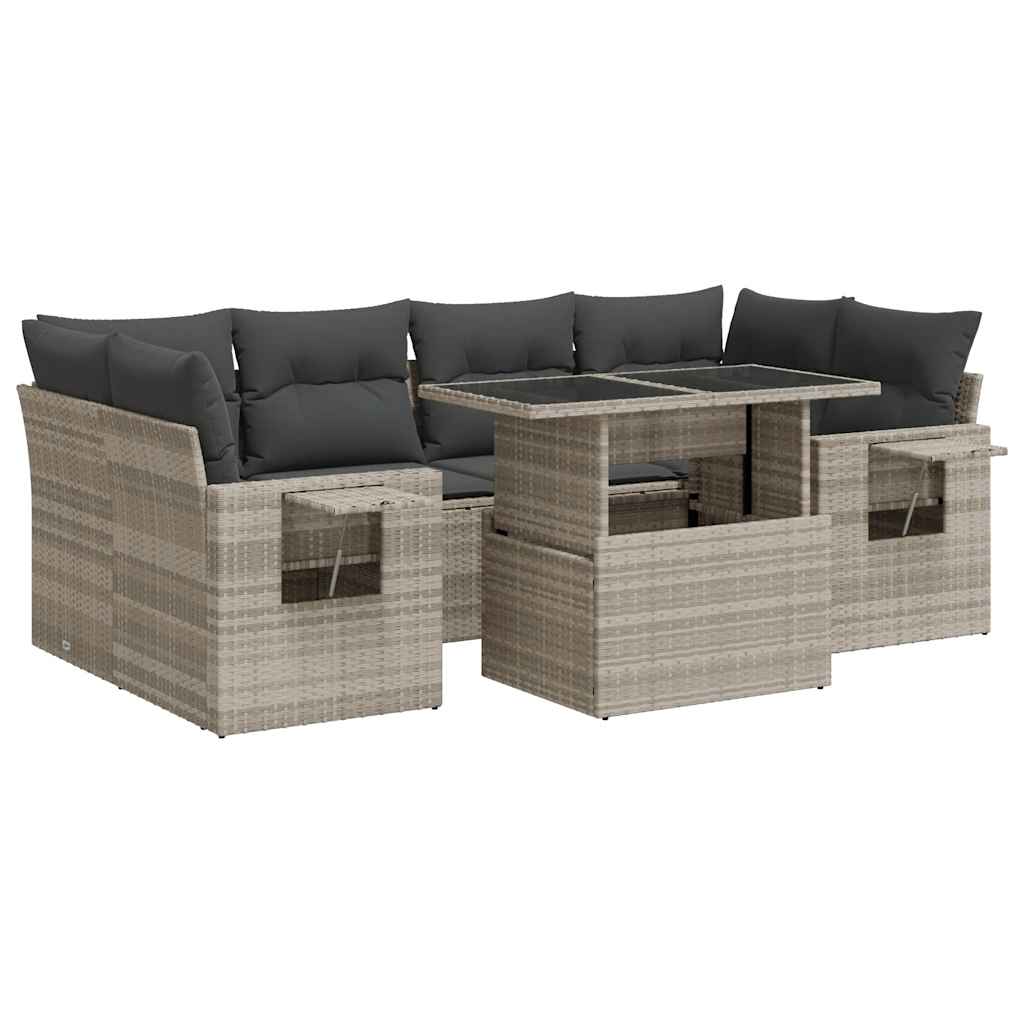 7 részes világosszürke polyrattan kerti ülőgarnitúra párnákkal