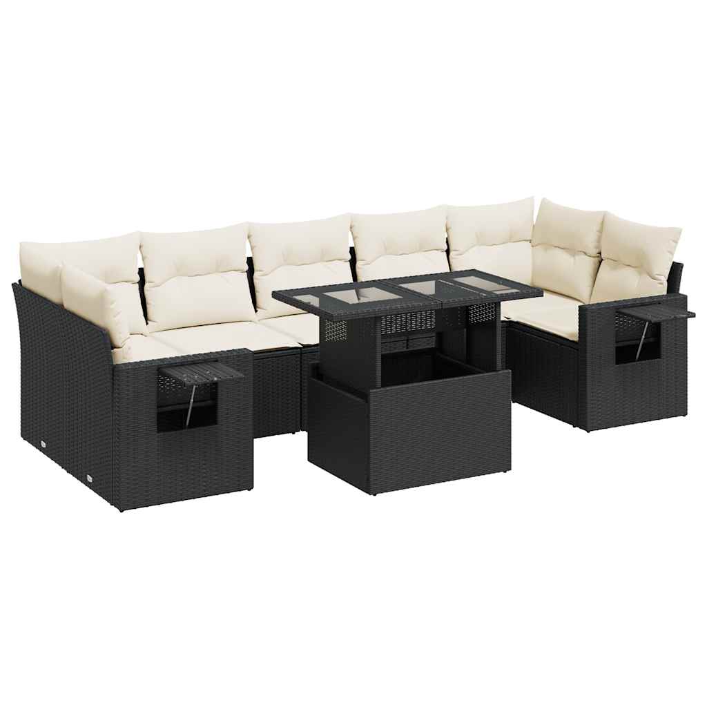 8 részes fekete polyrattan kerti ülőgarnitúra párnákkal