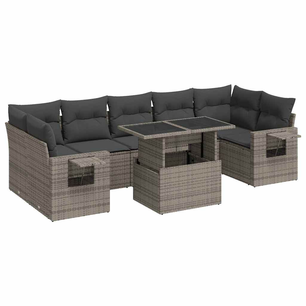 8 részes szürke polyrattan kerti ülőgarnitúra párnákkal