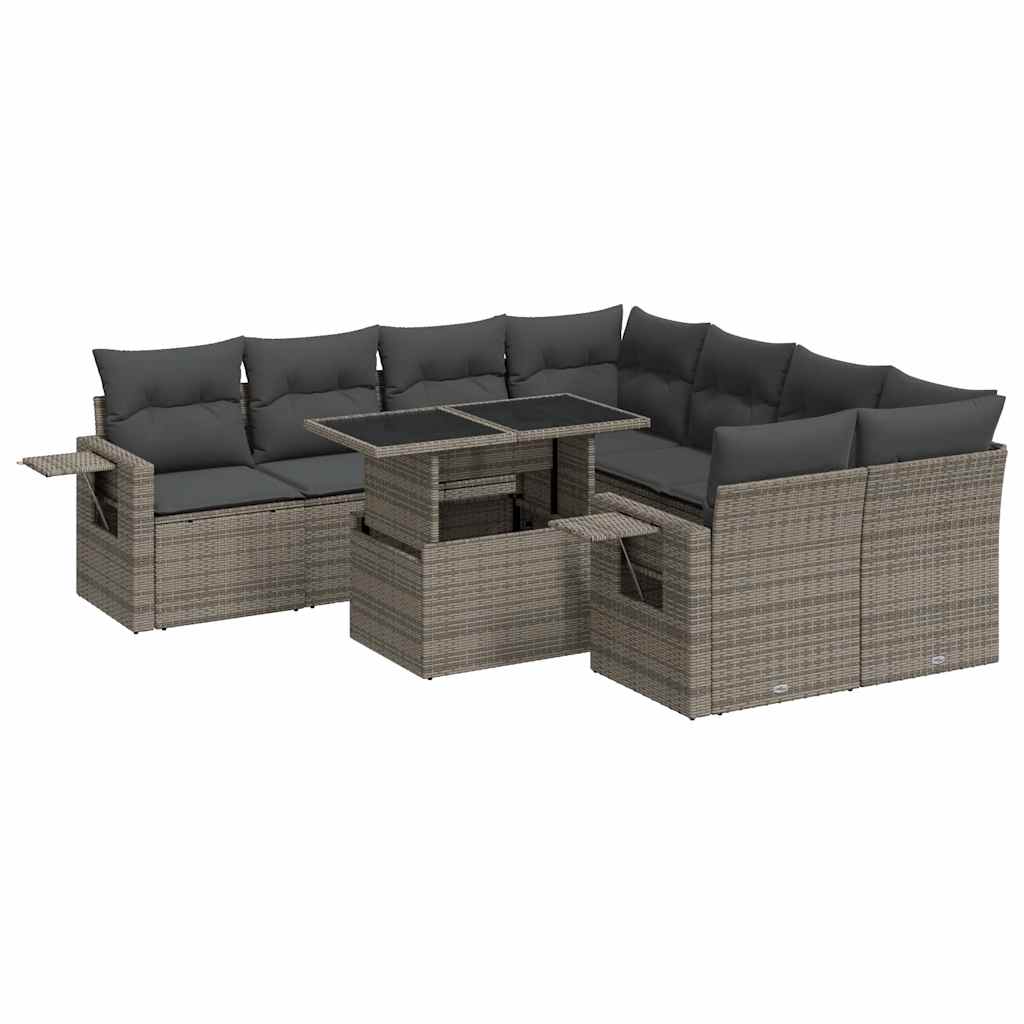 9 részes szürke polyrattan kerti ülőgarnitúra párnákkal