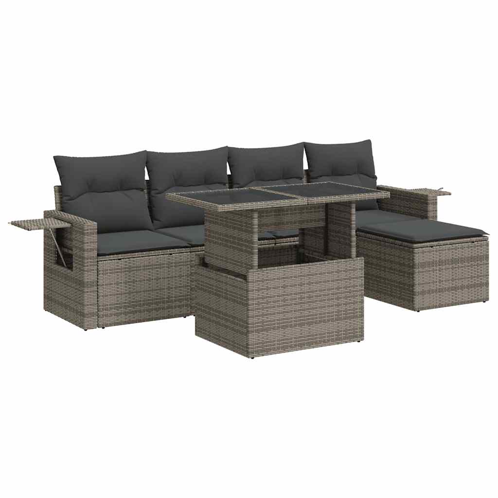 6 részes szürke polyrattan kerti ülőgarnitúra párnákkal