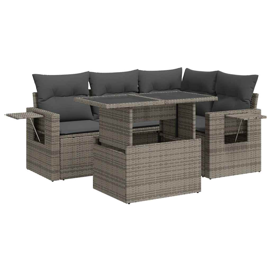 5 részes szürke polyrattan kerti ülőgarnitúra párnákkal