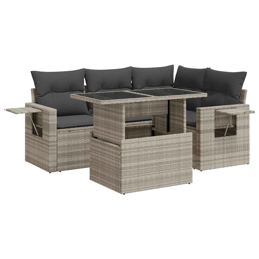 5 részes világosszürke polyrattan kerti ülőgarnitúra párnákkal