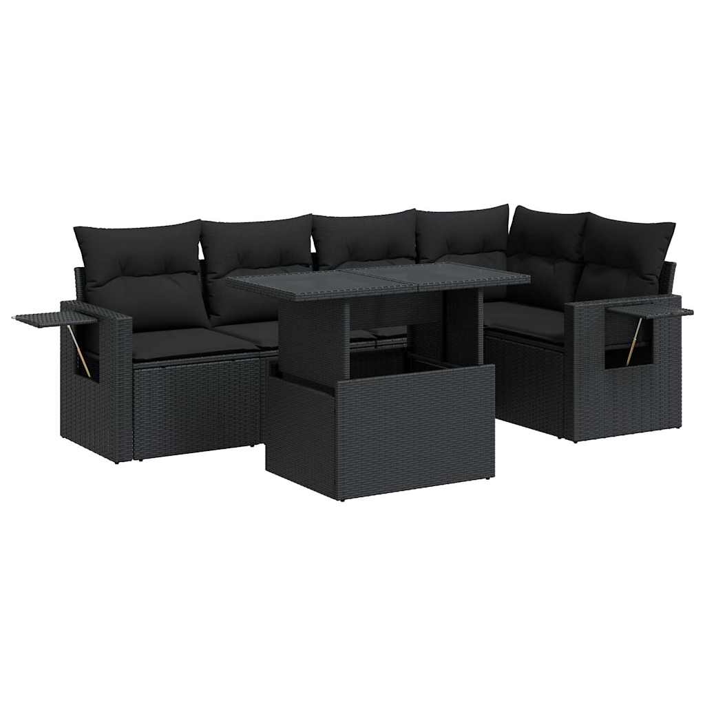 6 részes fekete polyrattan kerti ülőgarnitúra párnákkal