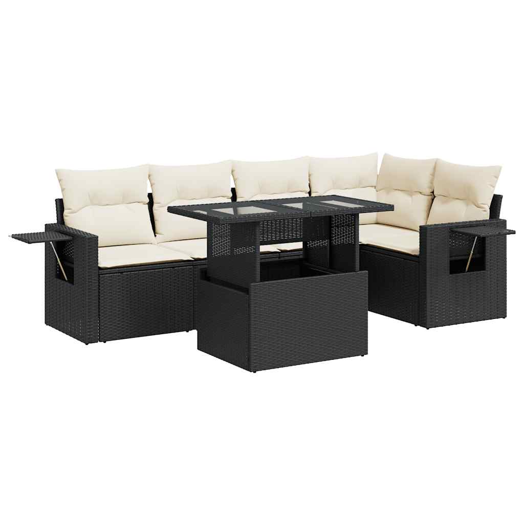 6 részes fekete polyrattan kerti ülőgarnitúra párnákkal