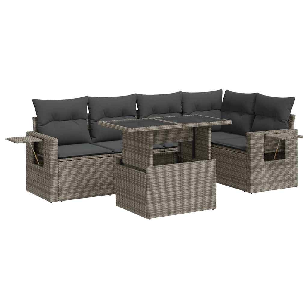 6 részes szürke polyrattan kerti ülőgarnitúra párnákkal