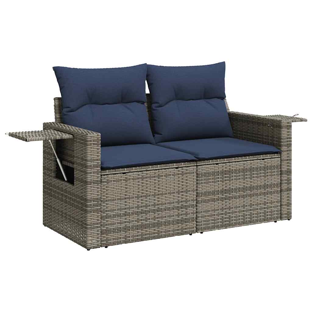 6 részes szürke polyrattan akácfa kerti ülőgarnitúra párnákkal