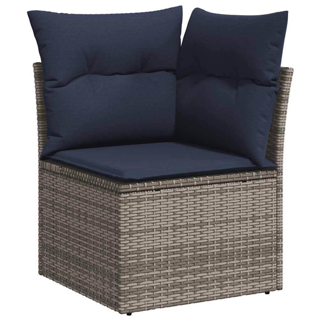 6 részes szürke polyrattan akácfa kerti ülőgarnitúra párnákkal