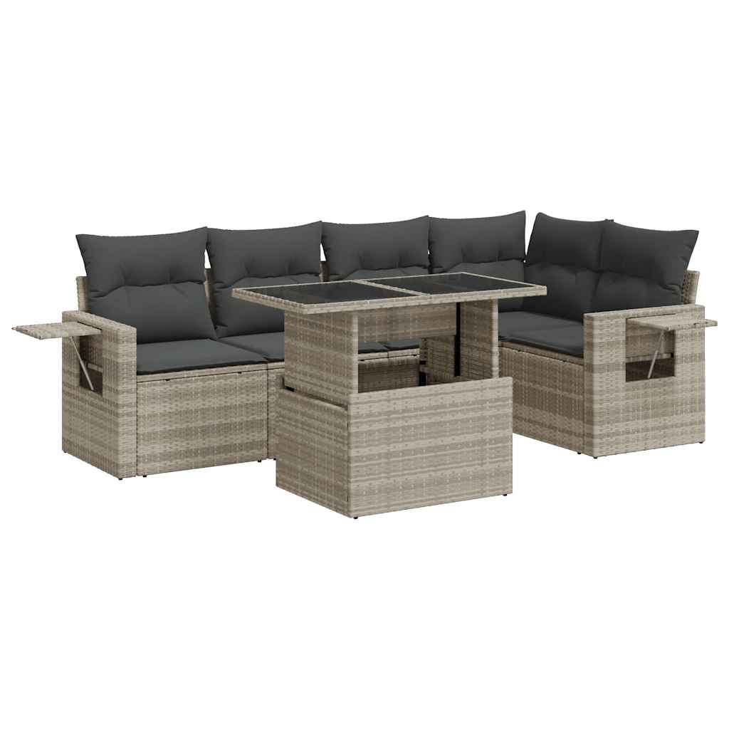 6 részes világosszürke polyrattan kerti ülőgarnitúra párnákkal