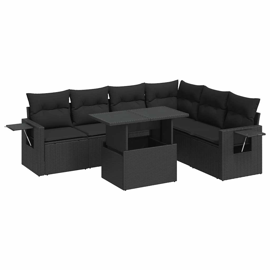 7 részes fekete polyrattan kerti ülőgarnitúra párnával