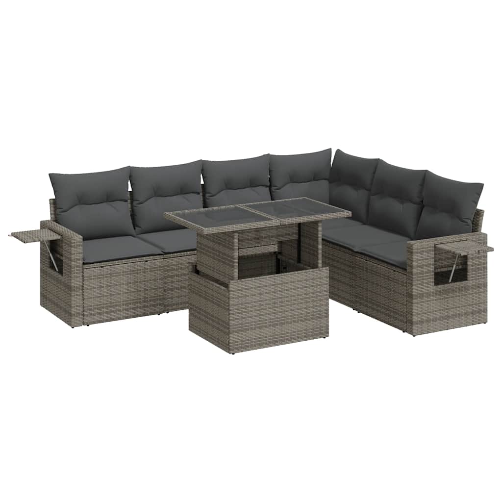7 részes szürke polyrattan kerti ülőgarnitúra párnákkal
