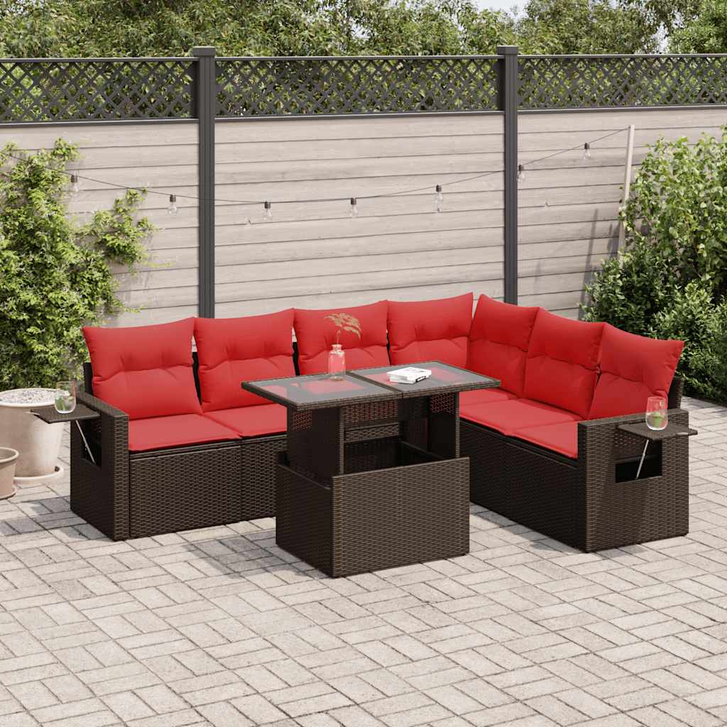 7 részes barna polyrattan akácfa kerti ülőgarnitúra párnákkal
