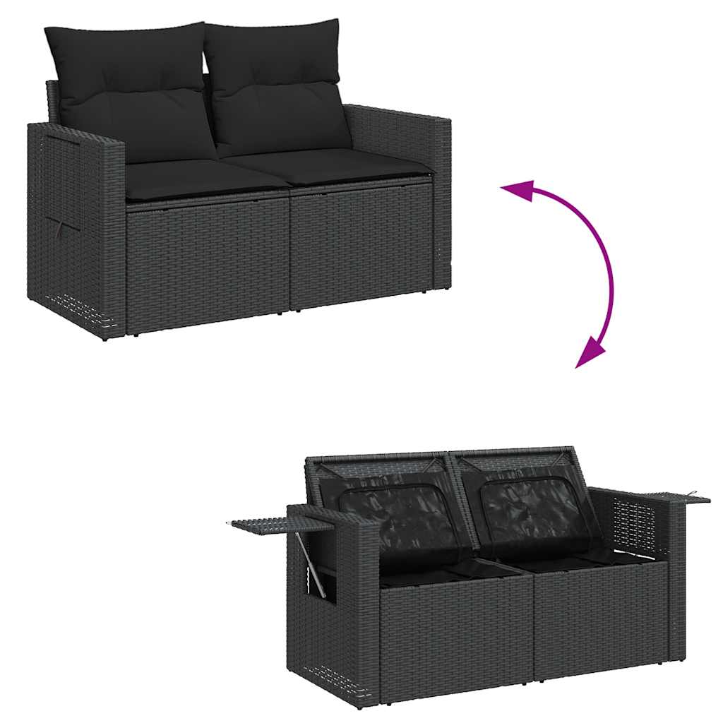 9 részes fekete polyrattan kerti ülőgarnitúra párnákkal