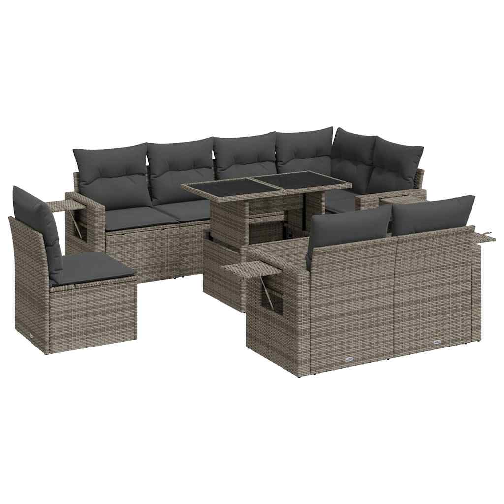 9 részes szürke polyrattan kerti ülőgarnitúra párnákkal