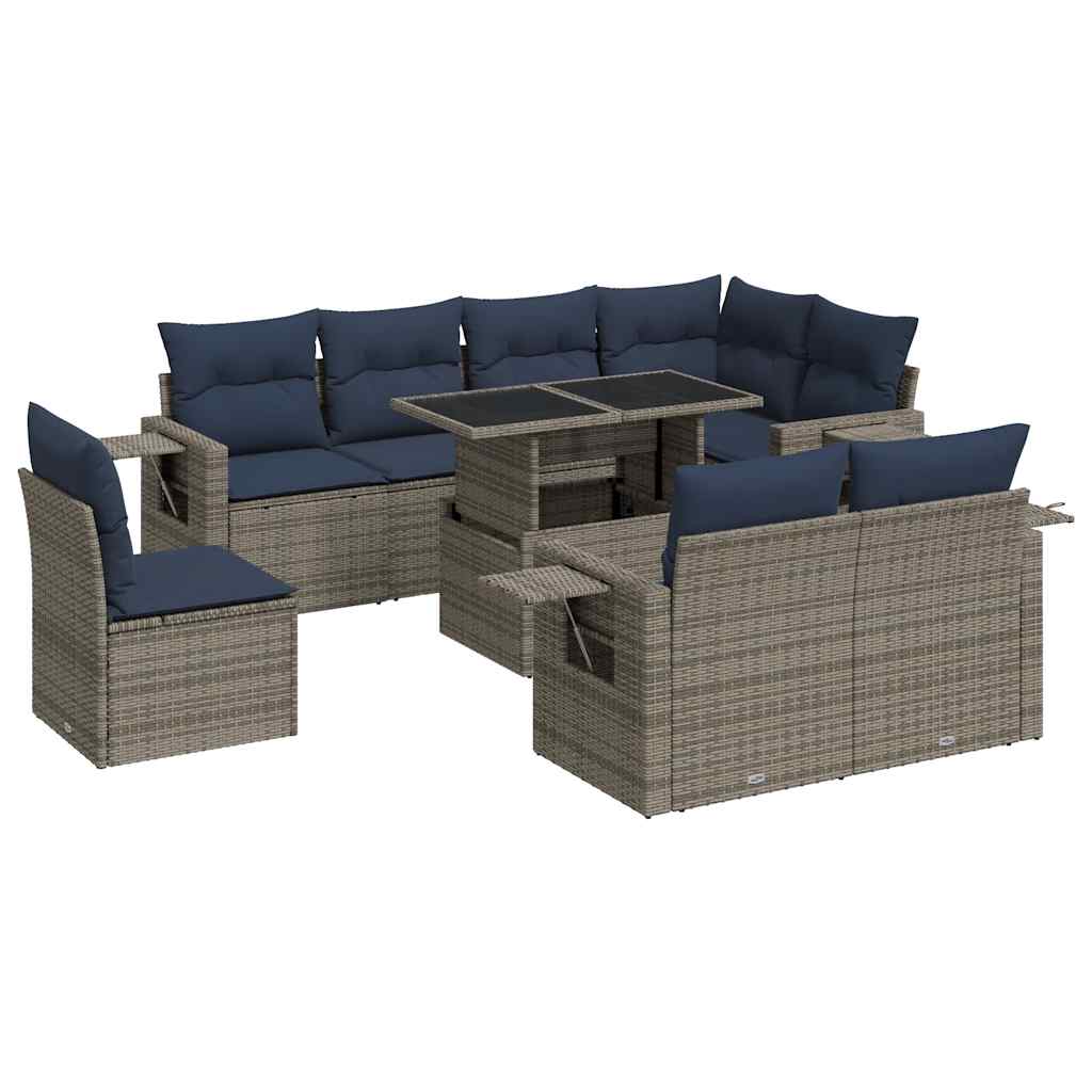 9 részes szürke polyrattan kerti ülőgarnitúra párnákkal