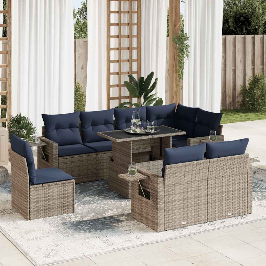 9 részes szürke polyrattan kerti ülőgarnitúra párnákkal