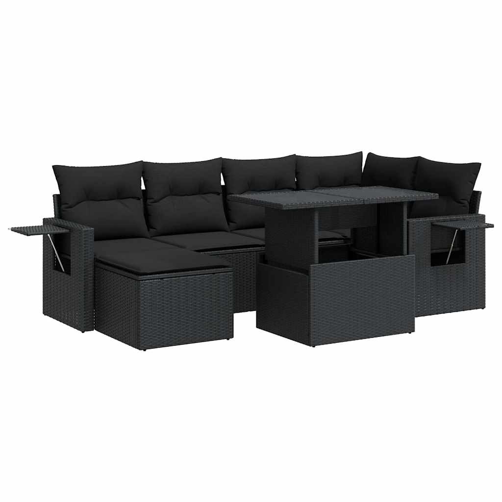 7 részes fekete polyrattan kerti ülőgarnitúra párnával