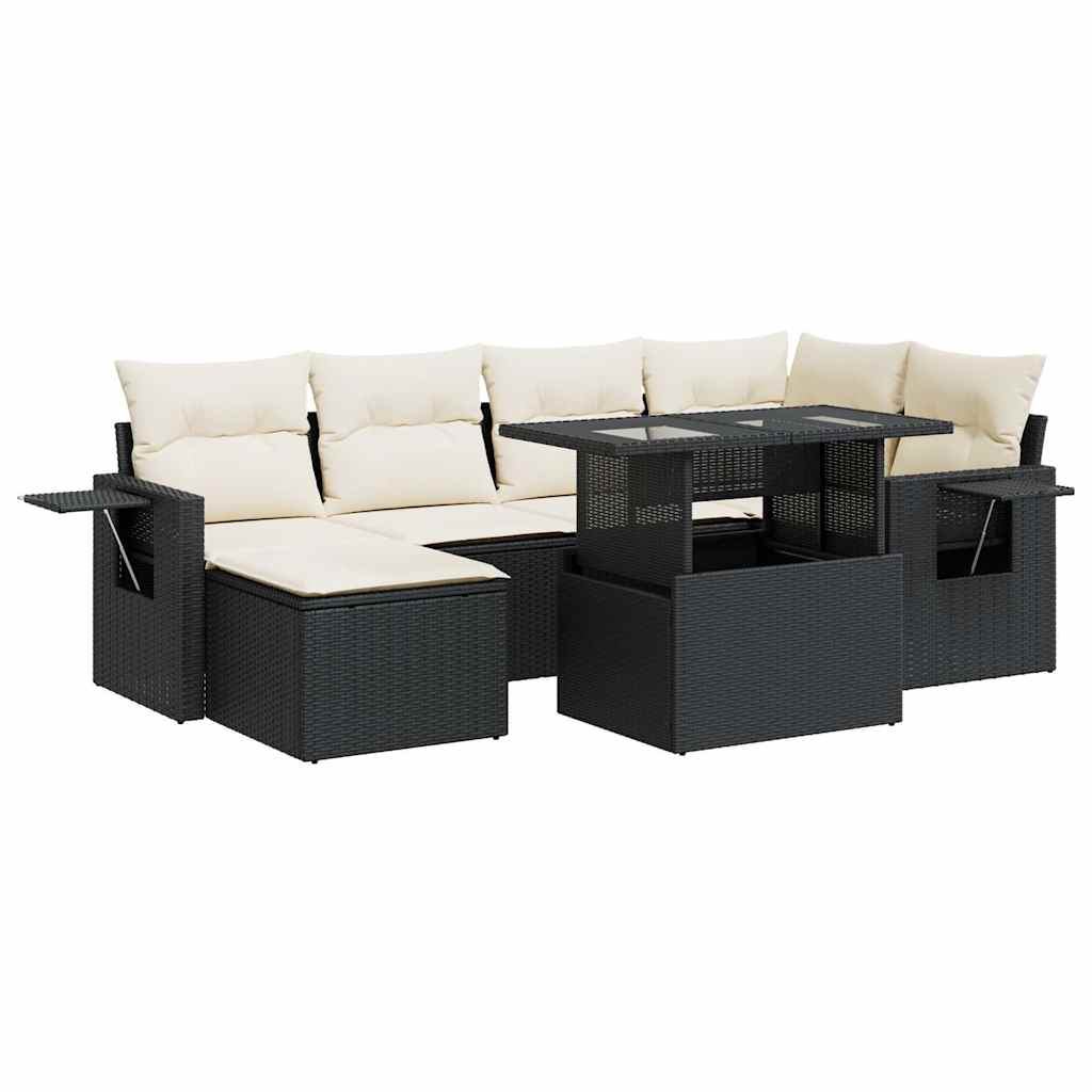 7 részes fekete polyrattan kerti ülőgarnitúra párnával