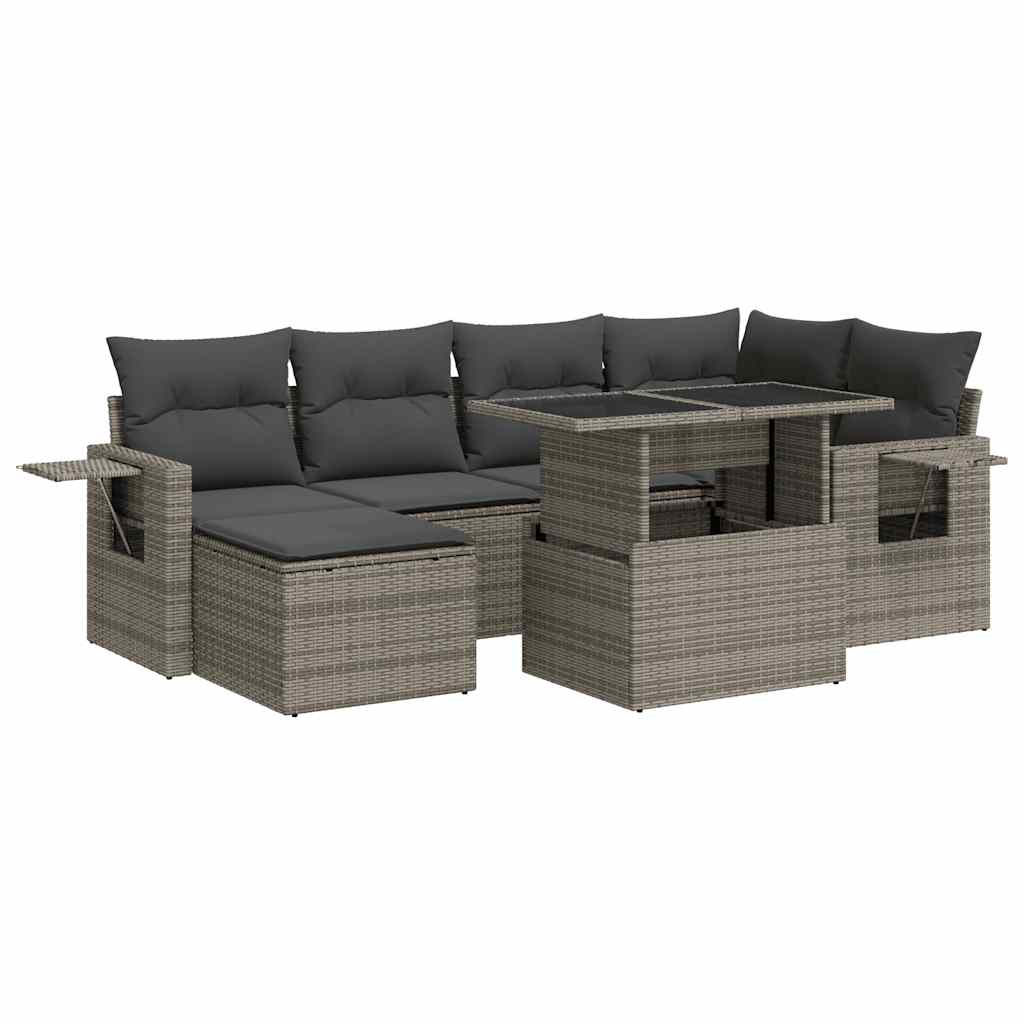 7 részes szürke polyrattan kerti ülőgarnitúra párnákkal