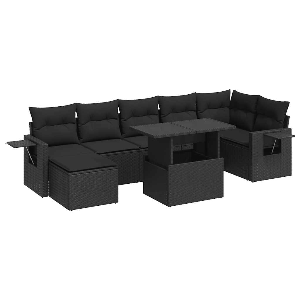 8 részes fekete polyrattan kerti ülőgarnitúra párnákkal