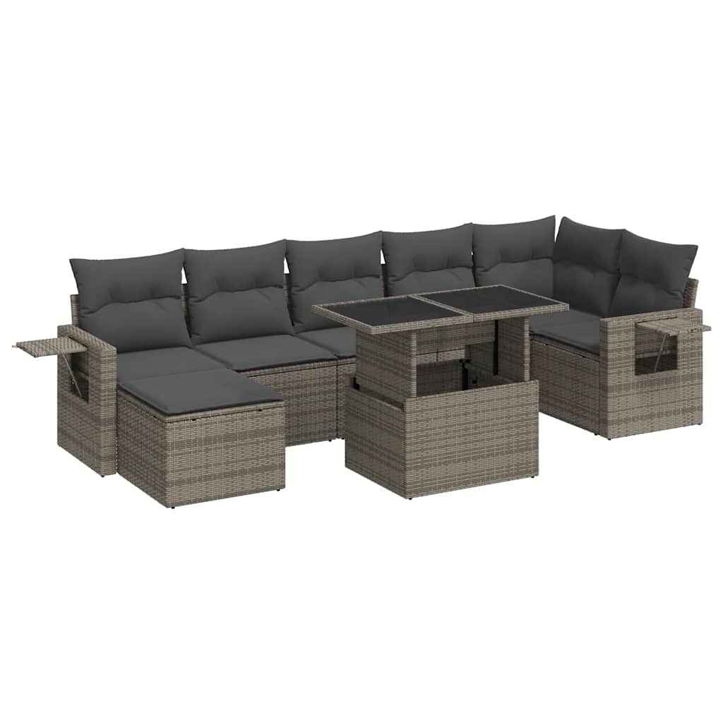 8 részes szürke polyrattan kerti ülőgarnitúra párnákkal