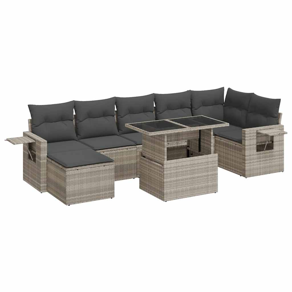 8 részes világosszürke polyrattan kerti ülőgarnitúra párnával