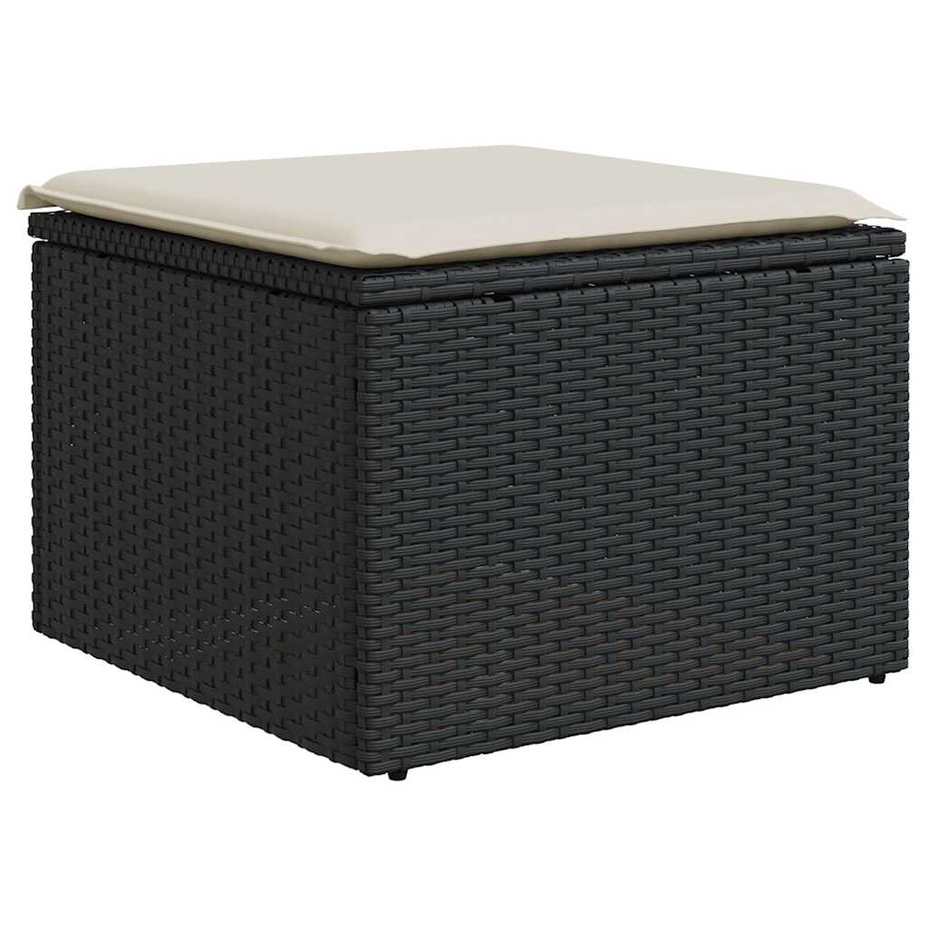9 részes fekete polyrattan kerti ülőgarnitúra párnákkal