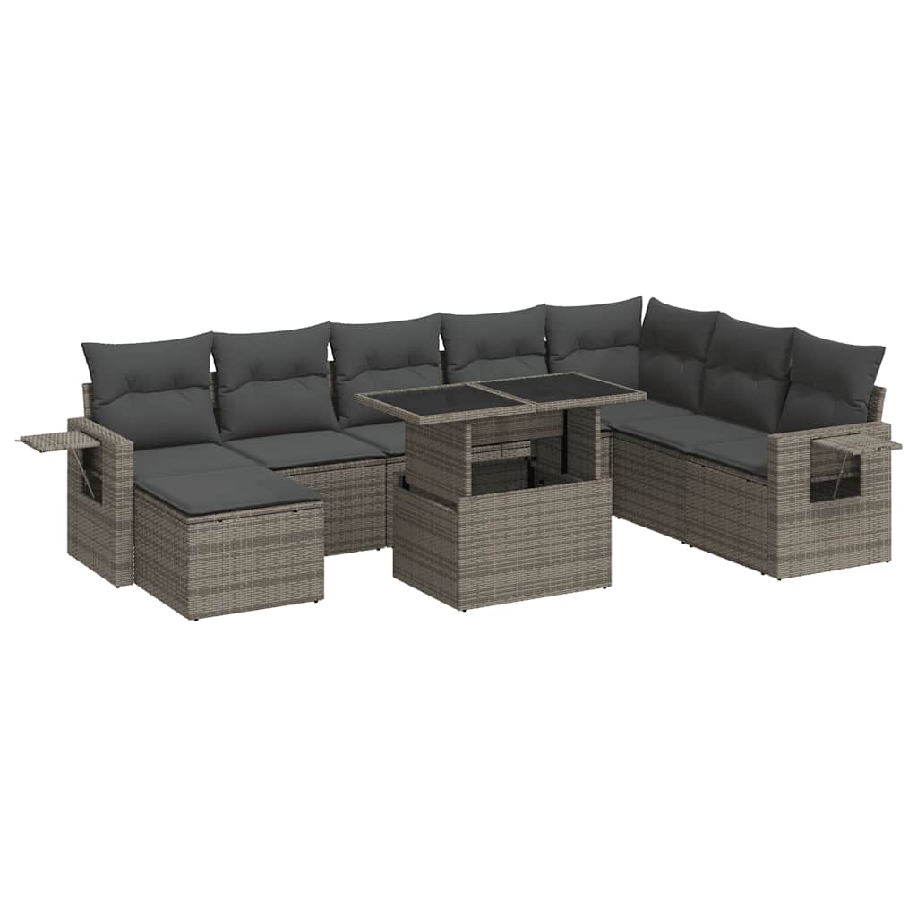 9 részes szürke polyrattan kerti ülőgarnitúra párnákkal