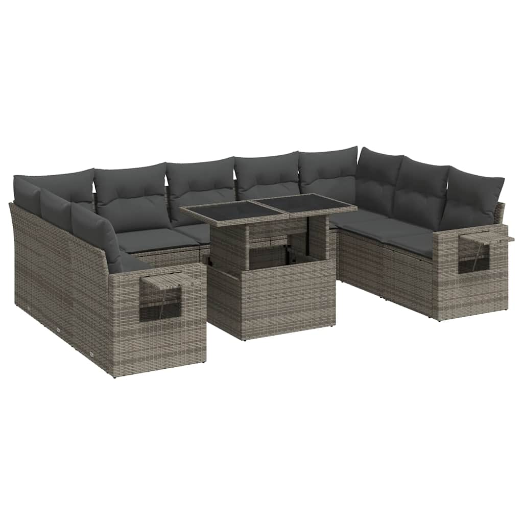 10 részes szürke polyrattan kerti ülőgarnitúra párnákkal