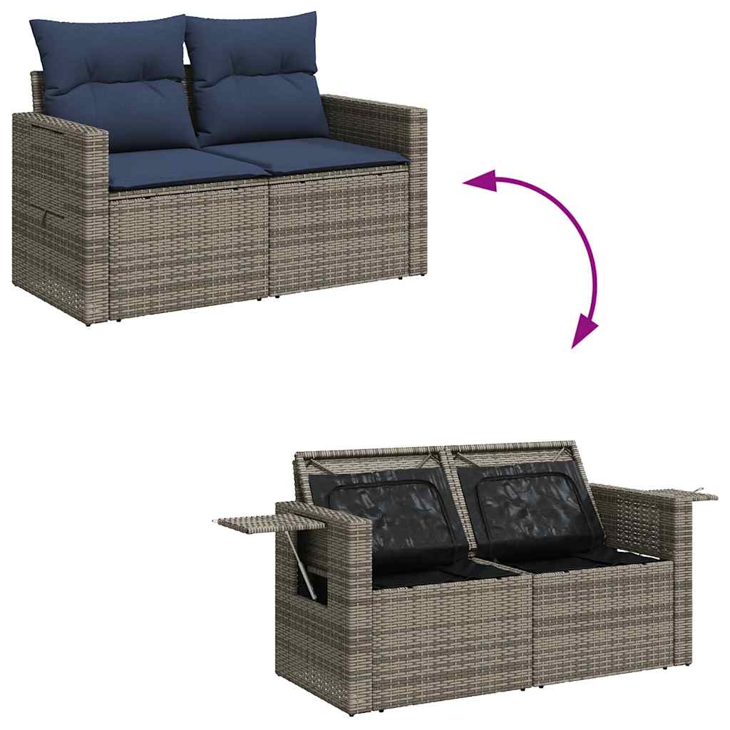 10 részes szürke polyrattan akácfa kerti ülőgarnitúra párnákkal