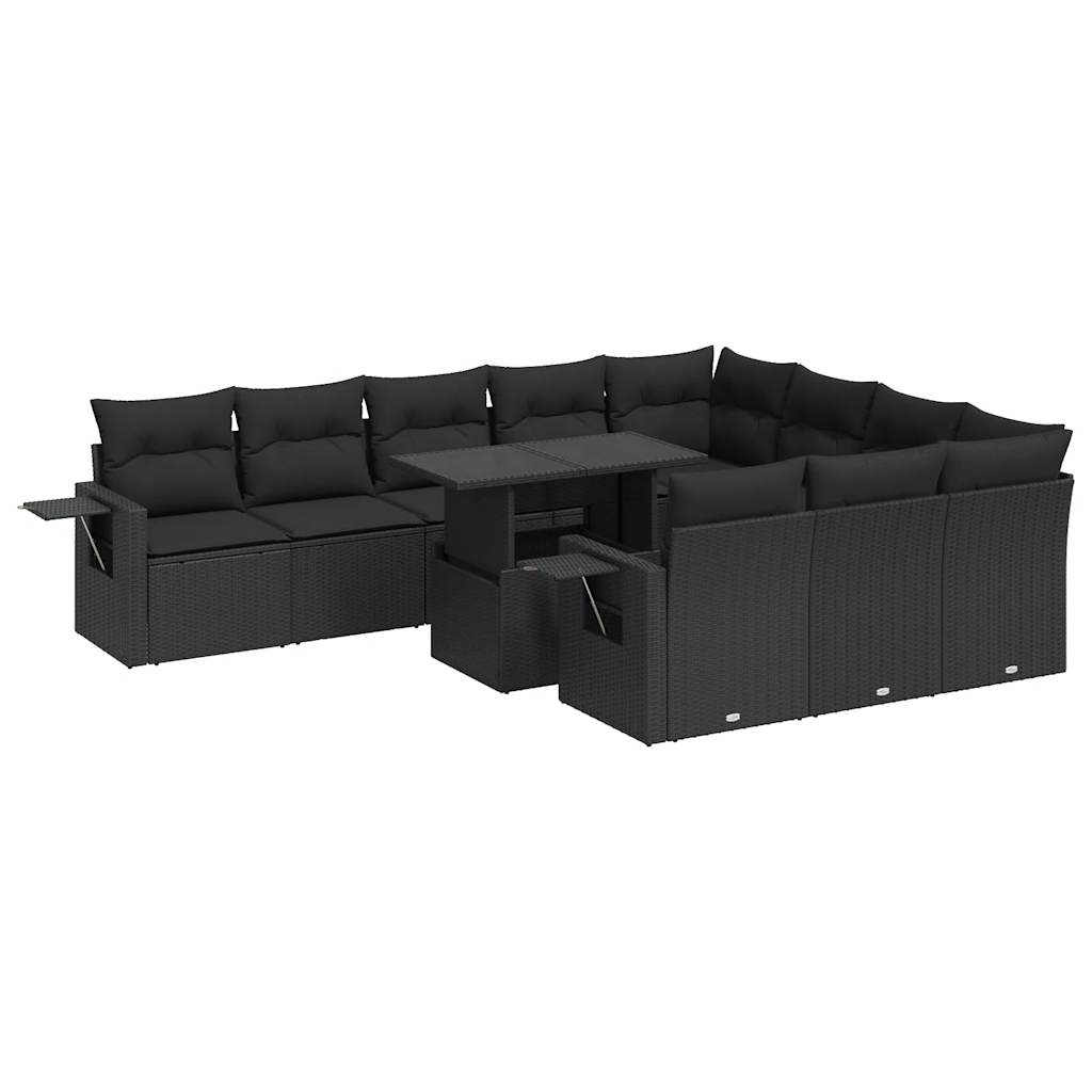 11 részes fekete polyrattan kerti ülőgarnitúra párnákkal