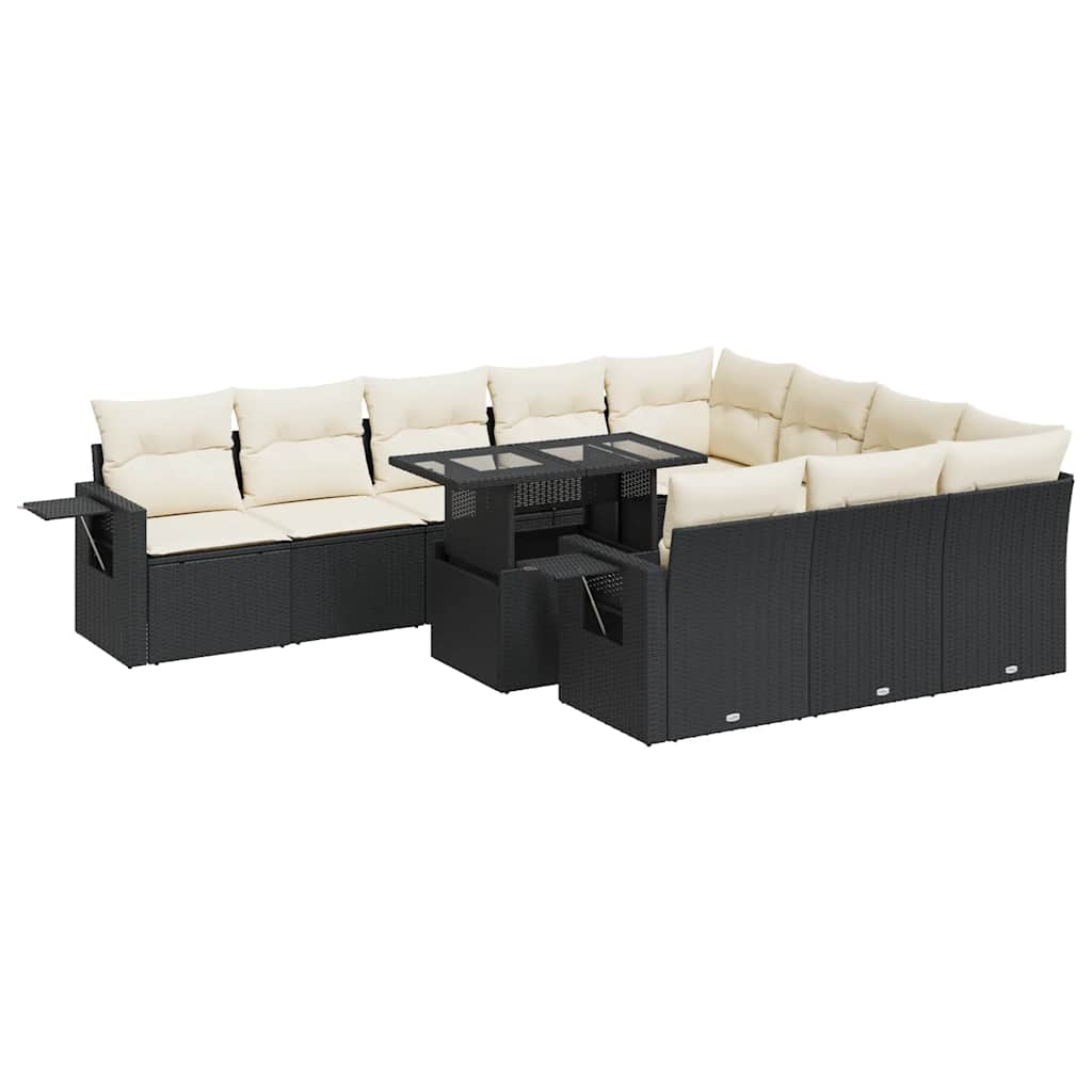 11 részes fekete polyrattan kerti ülőgarnitúra párnákkal