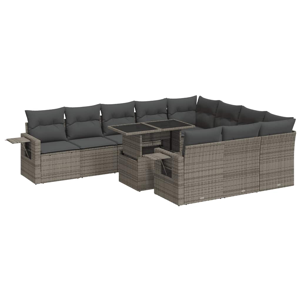 11 részes szürke polyrattan kerti ülőgarnitúra párnákkal