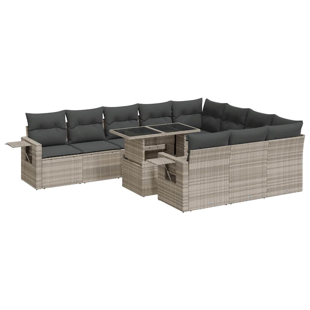 11 részes világosszürke polyrattan kerti ülőgarnitúra párnákkal