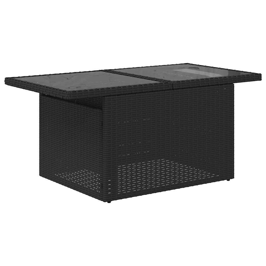 5 részes fekete polyrattan akácfa kerti kanapészett párnákkal