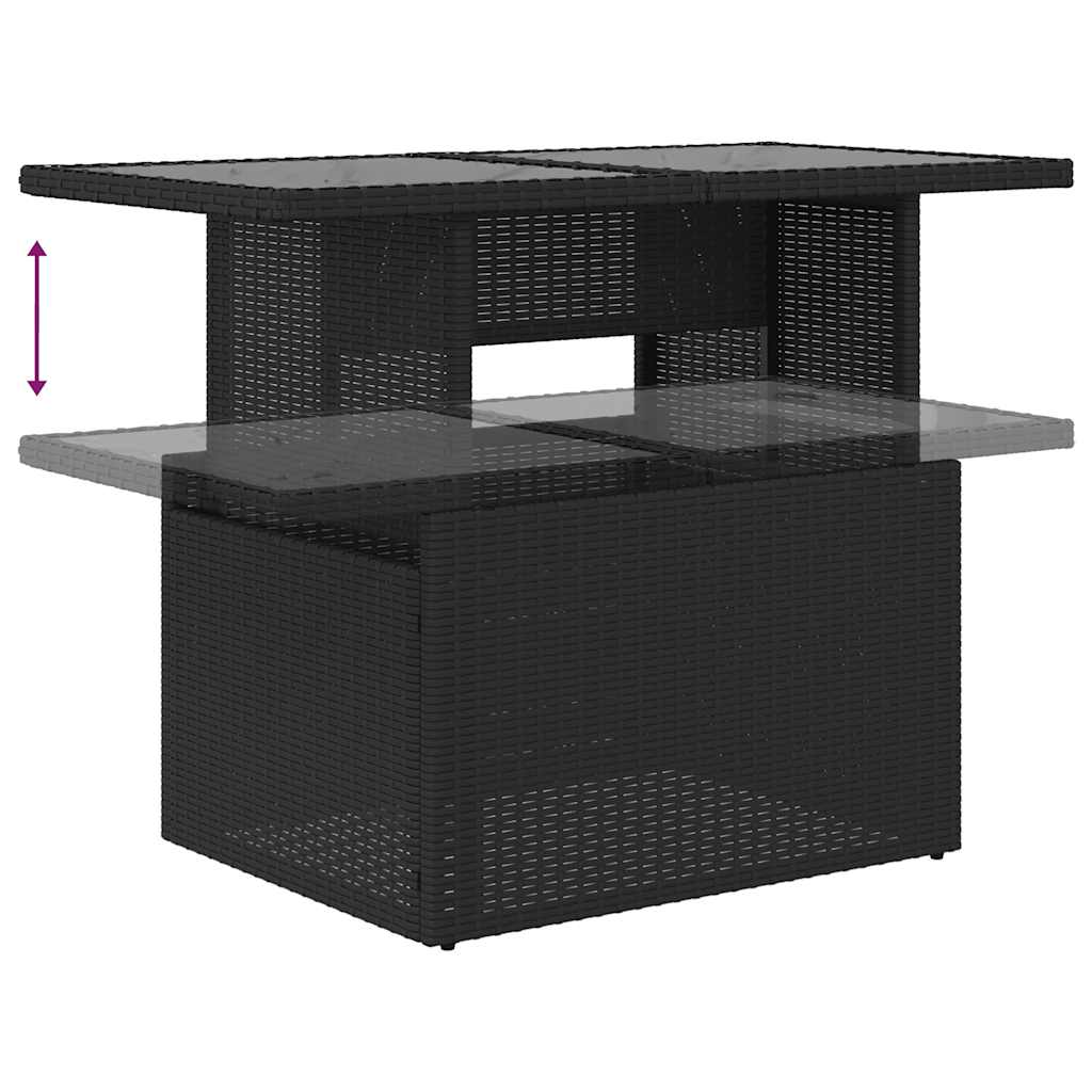 5 részes fekete polyrattan akácfa kerti kanapészett párnákkal