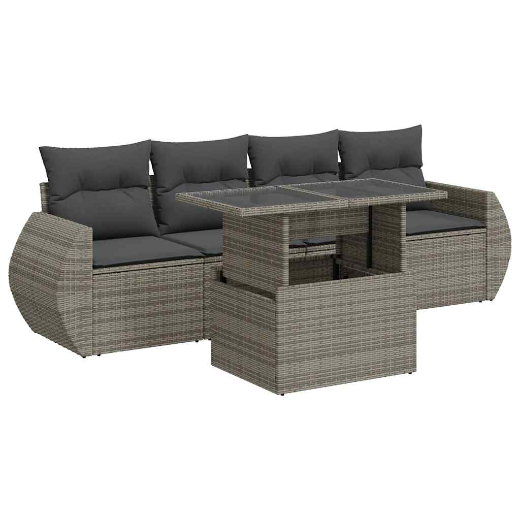 5 részes szürke polyrattan kerti ülőgarnitúra párnákkal
