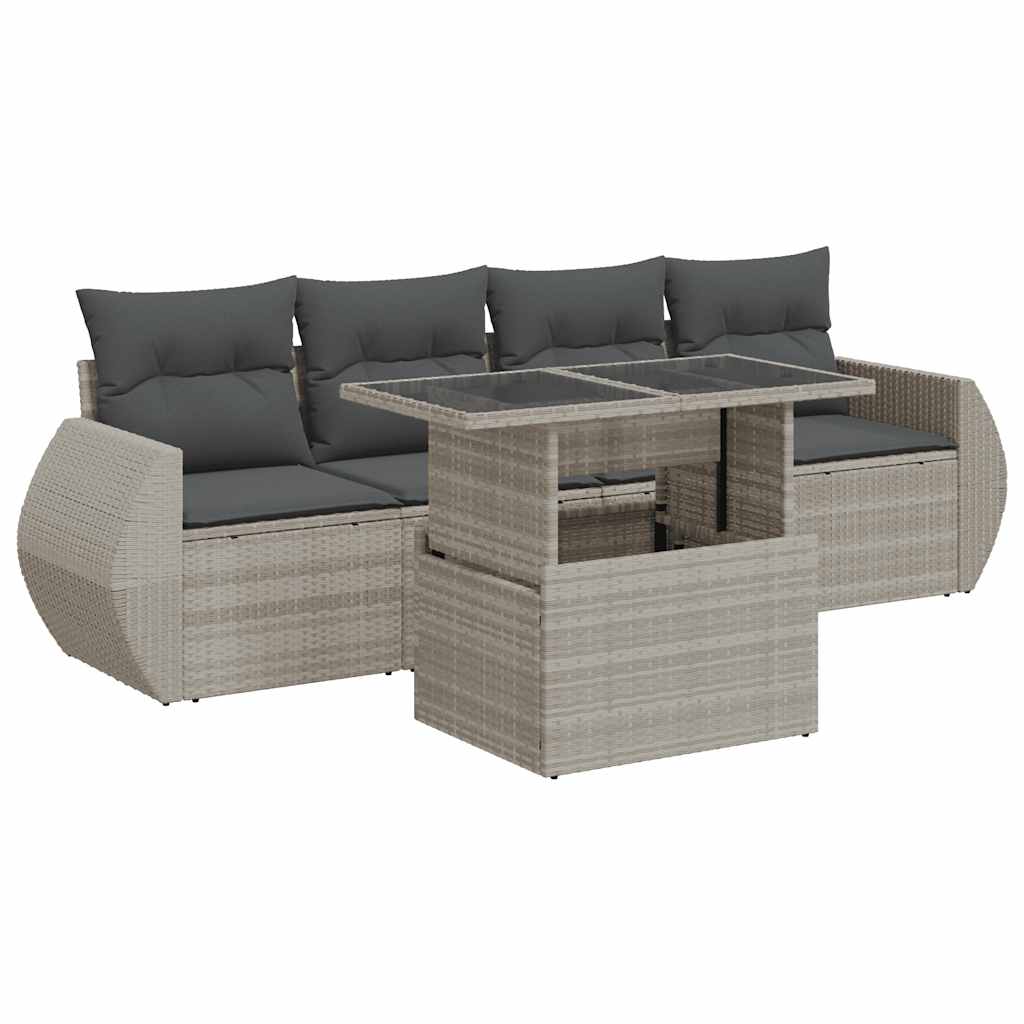 5 részes világosszürke polyrattan kerti ülőgarnitúra párnákkal