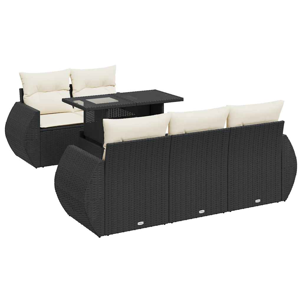 6 részes fekete polyrattan kerti ülőgarnitúra párnákkal