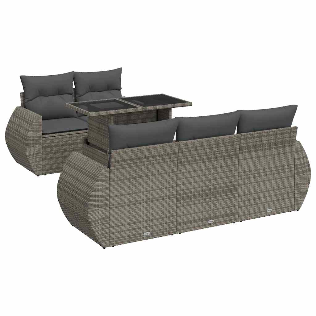 6 részes szürke polyrattan kerti ülőgarnitúra párnákkal