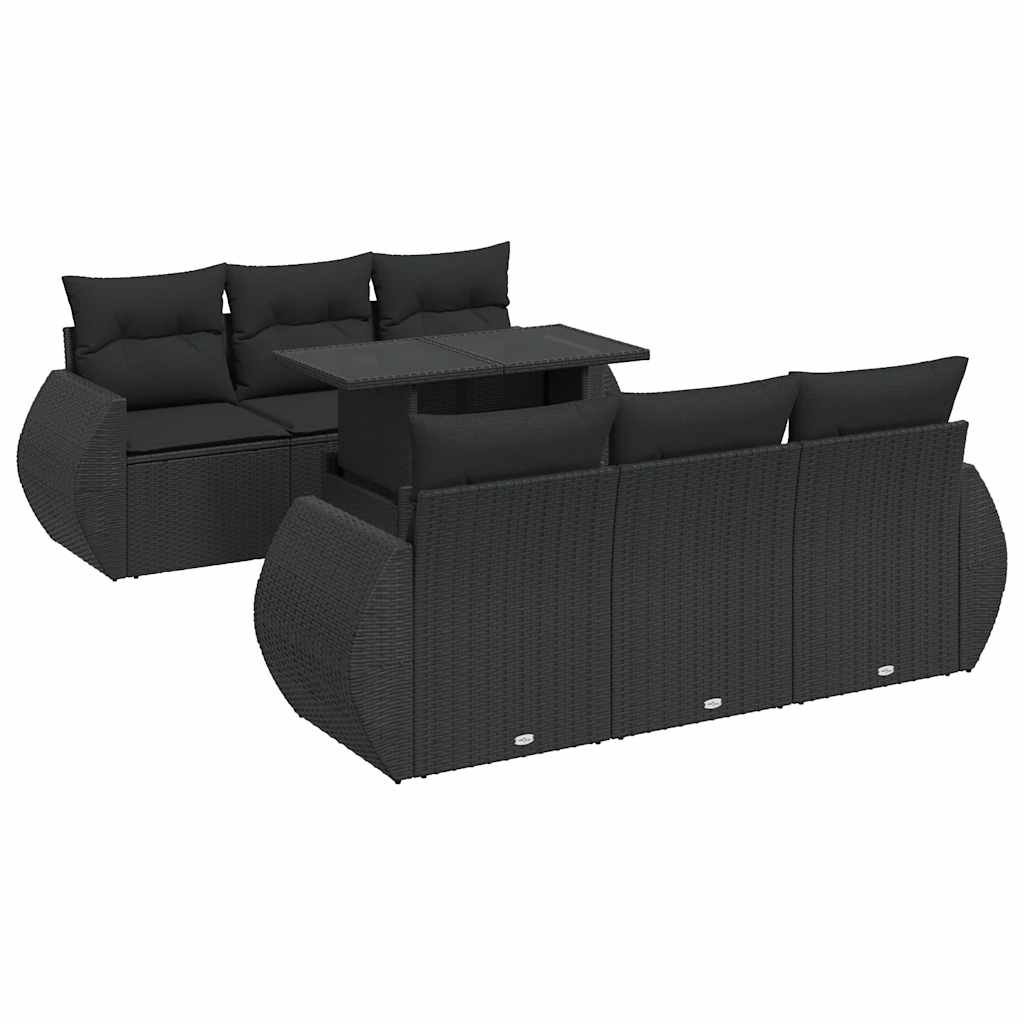 7 részes fekete polyrattan kerti ülőgarnitúra párnával
