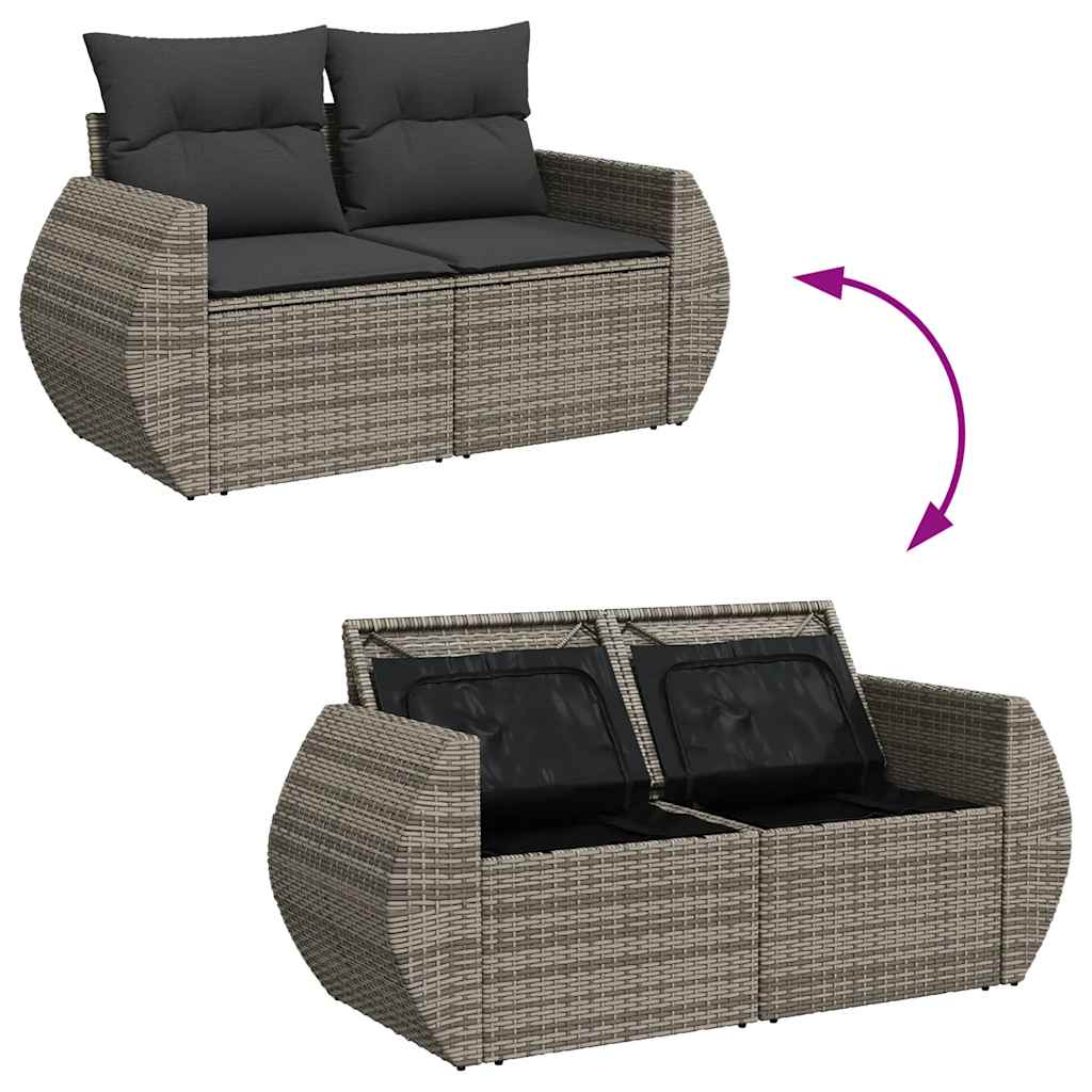 7 részes szürke polyrattan kerti ülőgarnitúra párnákkal
