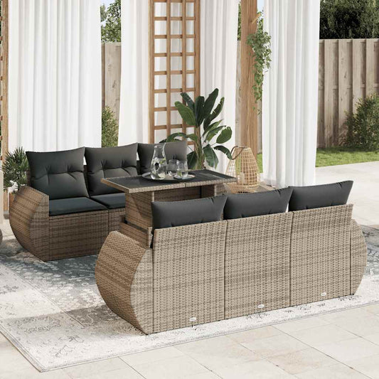 7 részes szürke polyrattan kerti ülőgarnitúra párnákkal