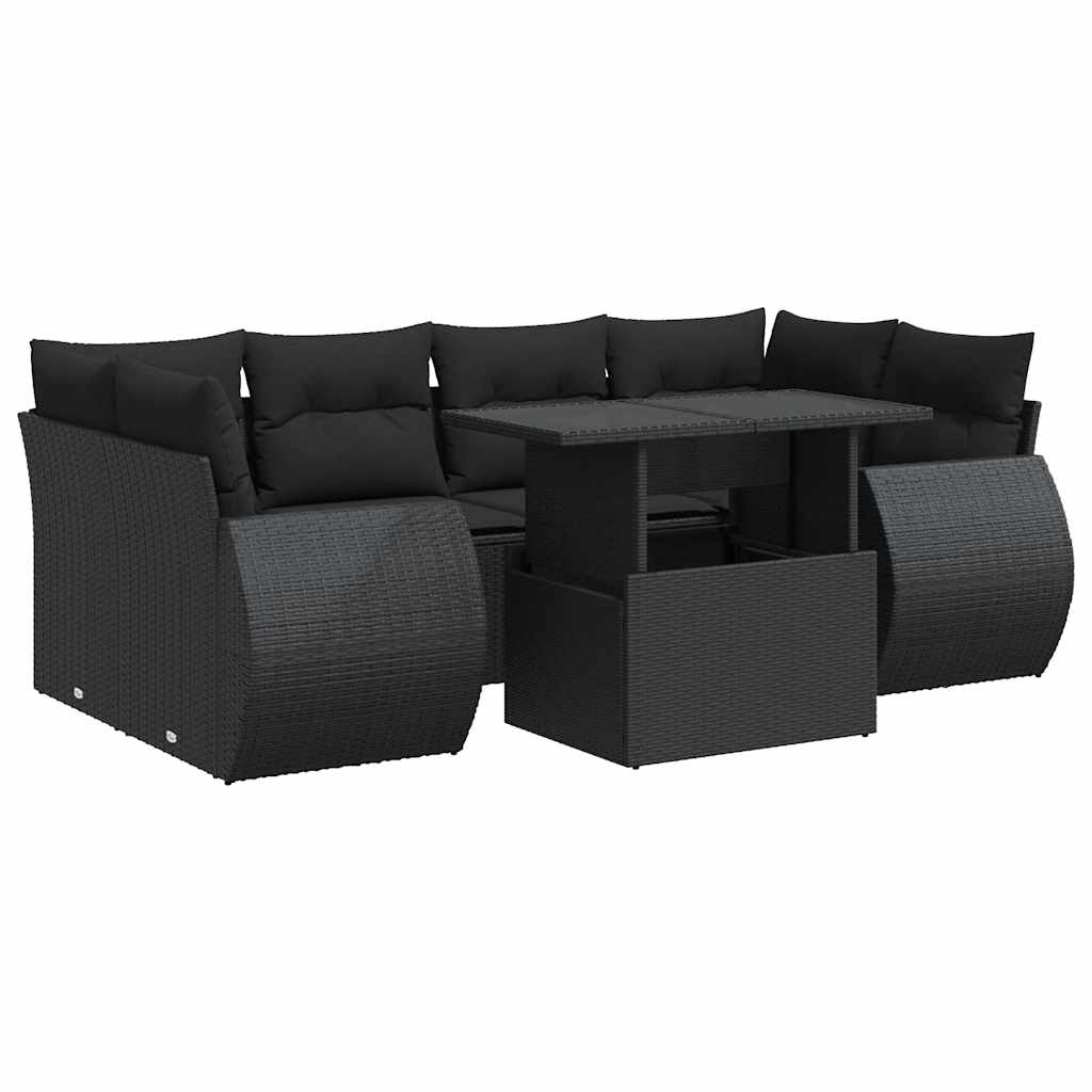 7 részes fekete polyrattan kerti ülőgarnitúra párnával
