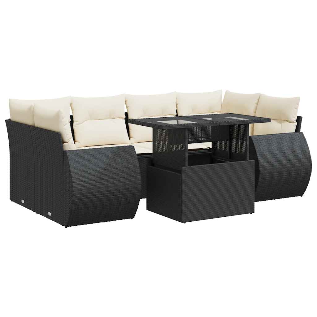 7 részes fekete polyrattan kerti ülőgarnitúra párnával