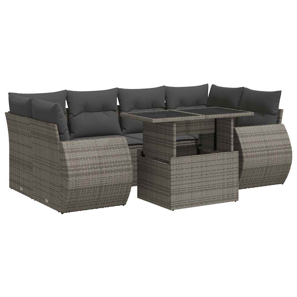 7 részes szürke polyrattan kerti ülőgarnitúra párnákkal