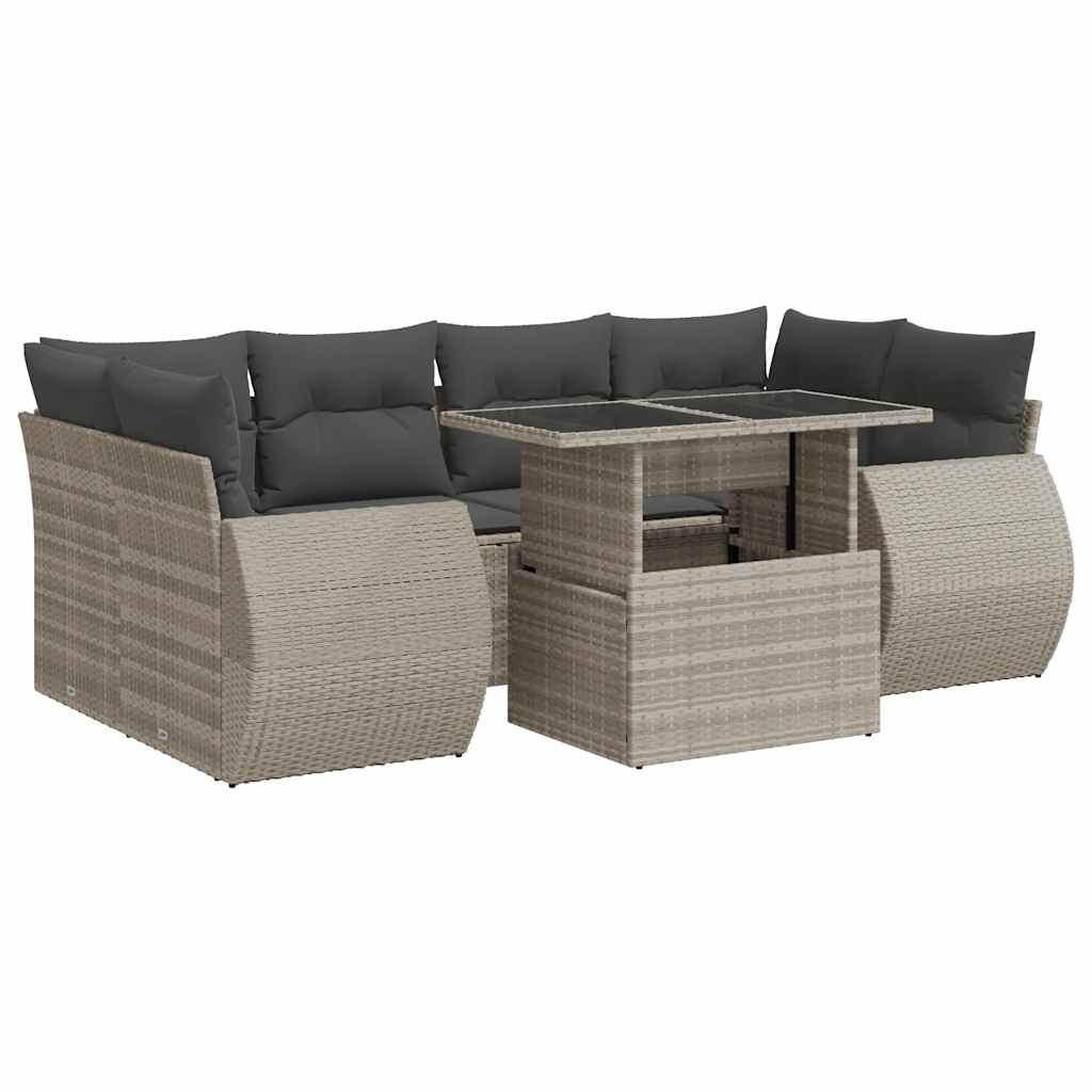 7 részes világosszürke polyrattan kerti ülőgarnitúra párnákkal